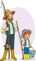 vettore illustrazione di padre e bambini pesca