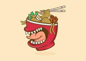 ramen mostro cartone animato illustrazione vettore