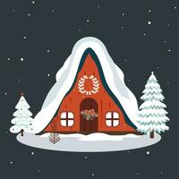 Natale scandinavo Casa e alberi. carino scandi inverno casa. di moda infantile vettore Casa. Natale carta