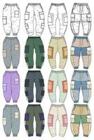 carico pantaloni colorato moda mano disegno tecnico modello. carico tasca moda modello per addestramento. vettore