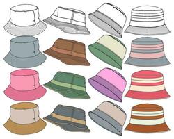 impostato di colore pieno secchio cappello disegno vettore, colore pieno secchio cappello nel un' schizzo stile, modello colore pieno per addestramento, vettore illustrazione.