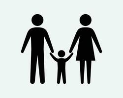 famiglia icona padre madre figlio bambino insieme amore amorevole cura mamma mamma papà hold Tenere mani nero bianca forma linea schema cartello simbolo eps vettore