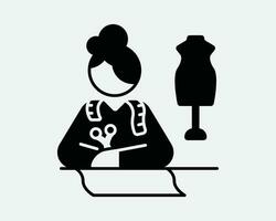 sarta icona sarto moda progettista design cucire tessile signora femmina ragazza donna carriera tessuto stoffa indumento ricamo cartello simbolo eps vettore