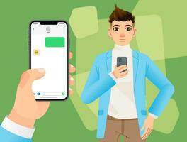 moderno comunicazione elegante giovane uomo d'affari Chiacchierare messaggi utilizzando Chiacchierare applicazioni o sociale reti su mobile Telefono vettore
