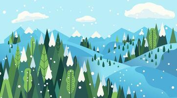 foresta paesaggio illustrazione nel inverno volta, vacanza inverno piatto Immagine vettore illustrazione