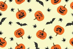 contento Halloween con zucche, pipistrello e ragno. senza soluzione di continuità modello. vettore illustrazione. vettore