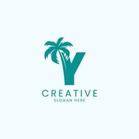 spiaggia palma albero con lettera y logo design vettore Immagine