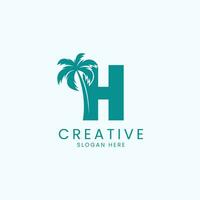 spiaggia palma albero con lettera h logo design vettore Immagine