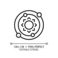 solare sistema pixel Perfetto lineare icona. celeste corpi. latteo modo. planetario orbita. spazio esplorazione. magro linea illustrazione. contorno simbolo. vettore schema disegno. modificabile ictus