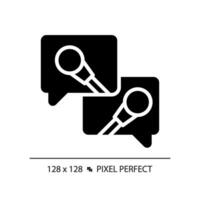 2d pixel Perfetto glifo stile media colloquio icona, isolato vettore, magro linea illustrazione che rappresentano giornalismo. vettore