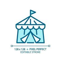 2d pixel Perfetto modificabile blu circo tenda icona, isolato vettore, edificio magro linea illustrazione. vettore
