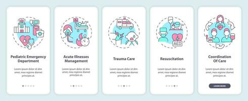 pediatrico emergenza onboarding mobile App schermo. urgente cura Procedura dettagliata 5 passaggi modificabile grafico Istruzioni con lineare concetti. ui, ux, gui modello vettore