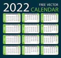calendario 2022 vettore verde