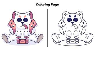 simpatico gatto robot che gioca con le pagine da colorare vettore