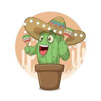 cactus cartone animato che indossa un cappello sombrero con shaker vettore