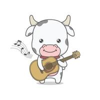 simpatico cartone animato mucca che suona la chitarra vettore