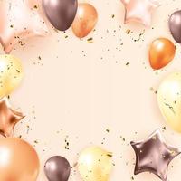 buon compleanno congratulazioni banner design con coriandoli, palloncini vettore