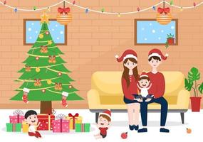 buon natale in famiglia ci sono mamme, papà, bambini vettore