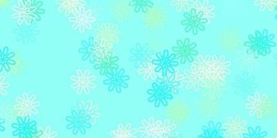 struttura di doodle di vettore blu chiaro, verde con fiori.