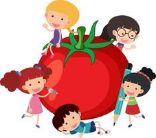 pomodoro con molti bambini personaggio dei cartoni animati isolato vettore