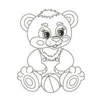 carino cartone animato bambino orsacchiotto orso con un' palla giocattolo. schizzo, schema disegno per un' colorazione libro. vettore