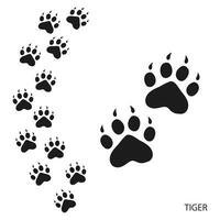 zampa stampe, animale brani, tigre impronte modello. icona e traccia di impronte. nero silhouette. vettore