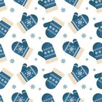 senza soluzione di continuità modello, inverno blu Natale guanti con fiocco di neve ornamento. sfondo, Stampa, vettore