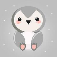 carino cartone animato kawaii pinguino personaggio su stellato sfondo, giocattolo animale. illustrazione, figli di Stampa, cartolina, vettore