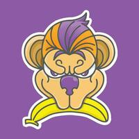 portafortuna logo etichetta scimmia mangiare Banana arte illustrazione vettore
