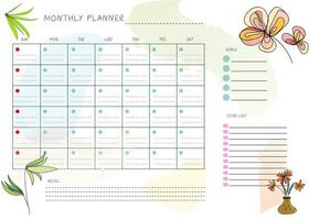fiore mano disegnato pulito design mensile Piano e calendario modello vettore