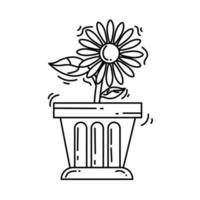 icona di vaso di fiori di giardinaggio. set di icone disegnate a mano, contorno nero, vettore