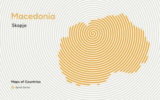 creativo carta geografica di macedonia. politico carta geografica. skopje. capitale. mondo paesi vettore mappe serie. spirale impronta digitale serie