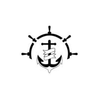 nave ruota e ancora logo design vettore ispirazione.