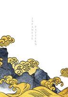 giapponese sfondo con oro e nero struttura vettore. Cinese oceano onda decorazioni con mano disegnare linea nel Vintage ▾ stile. arte naturale invito carta design. vettore