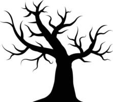 Halloween pauroso albero piatto icona nero. silhouette di un' morto albero vettore . inverno asciutto albero con spoglio rami senza le foglie terribile notte nel il cimitero