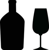 alcool bottiglia e bicchiere piatto icone. nero pieno vettore silhouette con vino, Cognac, Champagne, birra. alcool collezione elementi monocromatico .