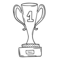 oro trofeo scarabocchio, un' mano disegnato vettore scarabocchio illustrazione di un' oro trofeo per il primo posizione vincitore.