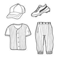 baseball scarabocchio uniforme. vettore baseball camicia, pantaloni, baseball berretto e sport scarpa.