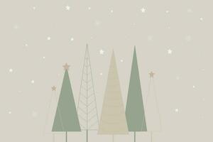 Natale alberi su un' beige sfondo con i fiocchi di neve nel minimalista stile. cartolina, striscione, Stampa, vettore. vettore