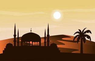 moschea arabo deserto musulmano eid mubarak cultura islamica illustrazione vettore