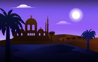 notte arabo deserto cammello carovana musulmana cultura islamica illustrazione vettore