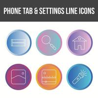 scheda telefono e set di icone vettoriali impostazioni settings