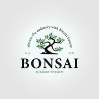 semplice Bonsai logo con foglia icona vettore, minimalista Bonsai decorazione illustrazione, Bonsai albero design per il branding attività commerciale vettore