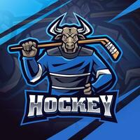 Toro hockey esport portafortuna logo design vettore