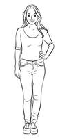 ragazza in piedi posa personaggio cartone animato linea arte illustrazione vettore