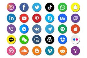 grande set di popolari social media e raccolta di icone di siti Web vettore