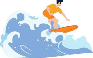 mano disegnato turista adolescente personaggi siamo giocando tavole da surf a il mare nel piatto stile vettore