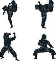 karatè combattente silhouette con piatto design. vettore illustrazione impostare.