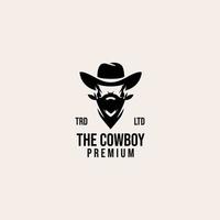 logo premium vintage testa di cowboy vettore