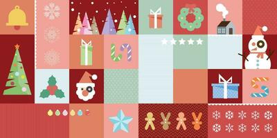 Natale geometrico elementi pastello colori vettore illustrazione. Natale simboli composizione piatto disegno, geometria, mosaico e Vintage ▾ concetto.